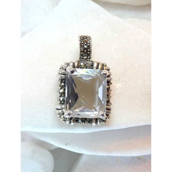 VTG Rock Quartz Crystal Marcasite Sterling Silver Pendant - Picture 4 of 8